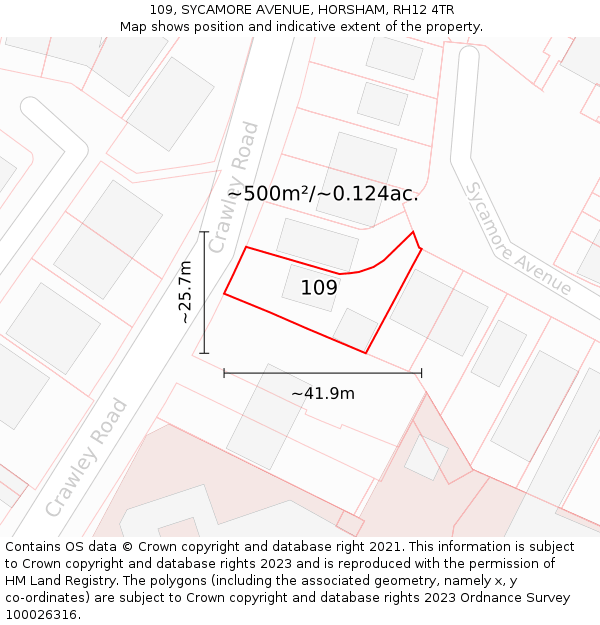 109, SYCAMORE AVENUE, HORSHAM, RH12 4TR: Plot and title map