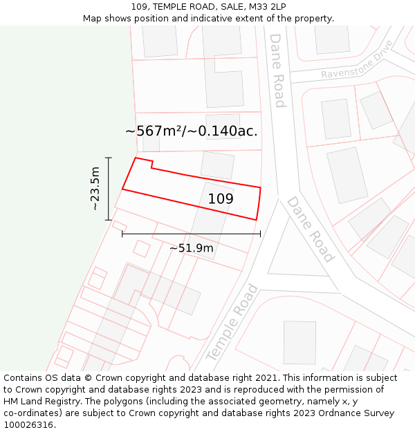 109, TEMPLE ROAD, SALE, M33 2LP: Plot and title map