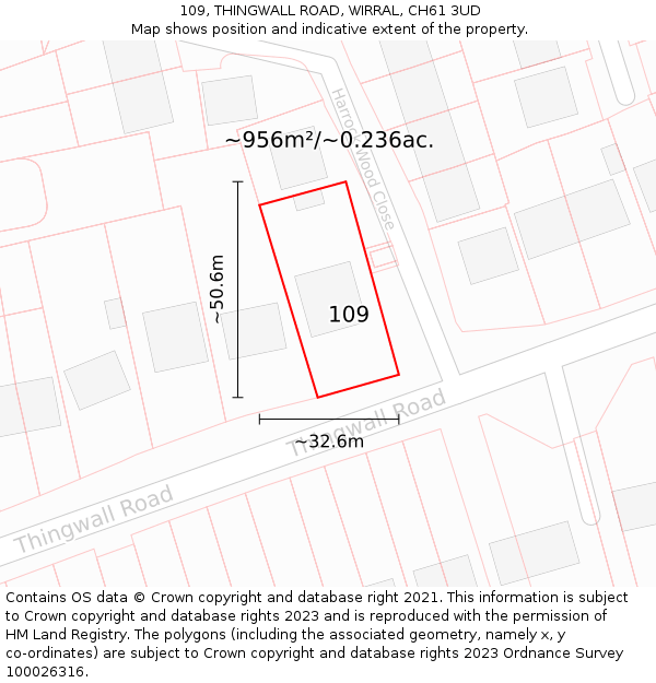 109, THINGWALL ROAD, WIRRAL, CH61 3UD: Plot and title map