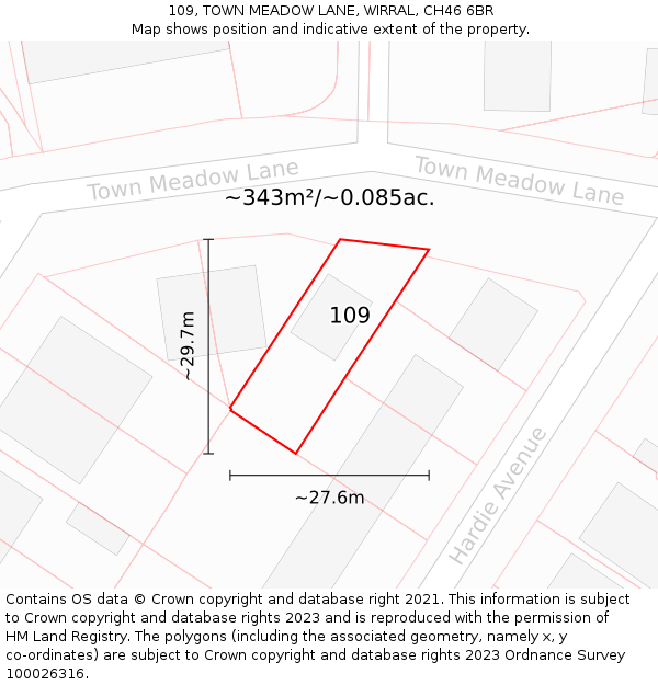 109, TOWN MEADOW LANE, WIRRAL, CH46 6BR: Plot and title map