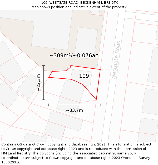 109, WESTGATE ROAD, BECKENHAM, BR3 5TX: Plot and title map