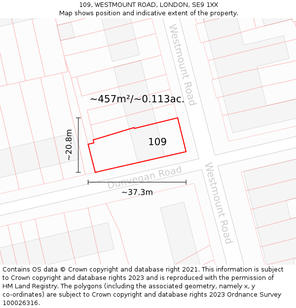 109, WESTMOUNT ROAD, LONDON, SE9 1XX: Plot and title map