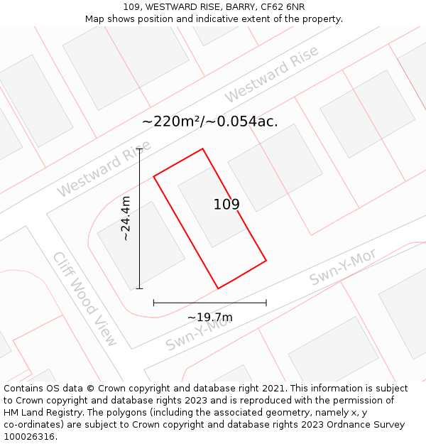 109, WESTWARD RISE, BARRY, CF62 6NR: Plot and title map