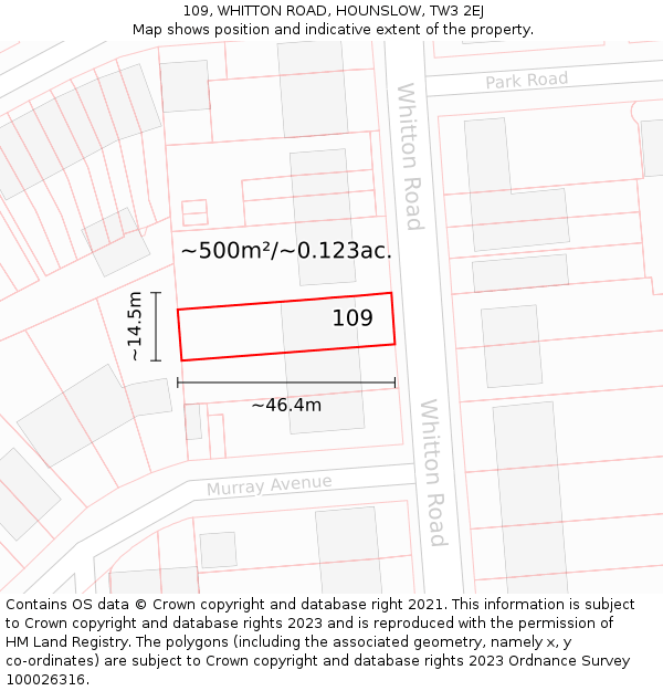 109, WHITTON ROAD, HOUNSLOW, TW3 2EJ: Plot and title map