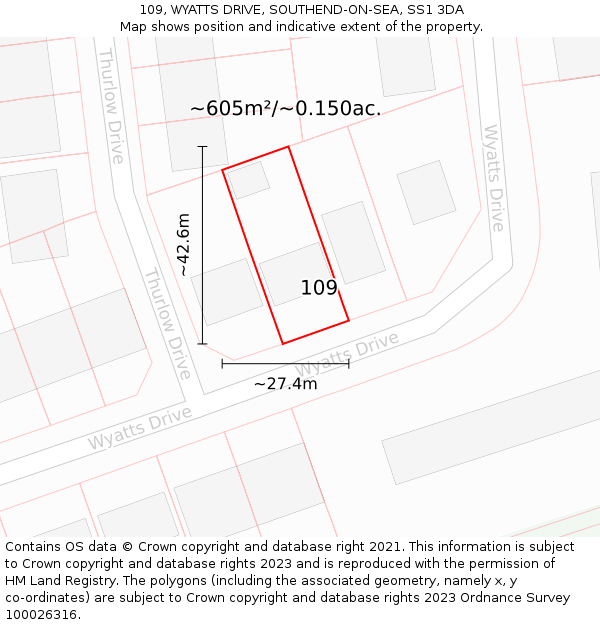 109, WYATTS DRIVE, SOUTHEND-ON-SEA, SS1 3DA: Plot and title map