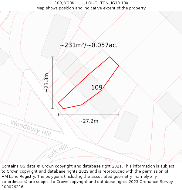 109, YORK HILL, LOUGHTON, IG10 1RX: Plot and title map