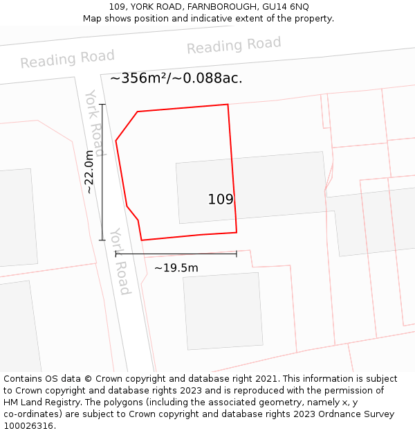 109, YORK ROAD, FARNBOROUGH, GU14 6NQ: Plot and title map