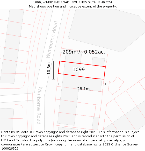 1099, WIMBORNE ROAD, BOURNEMOUTH, BH9 2DA: Plot and title map