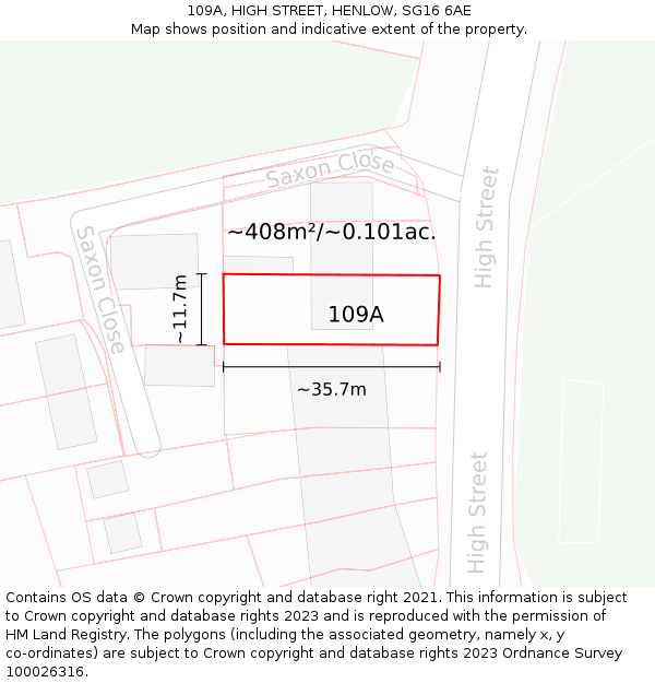 109A, HIGH STREET, HENLOW, SG16 6AE: Plot and title map