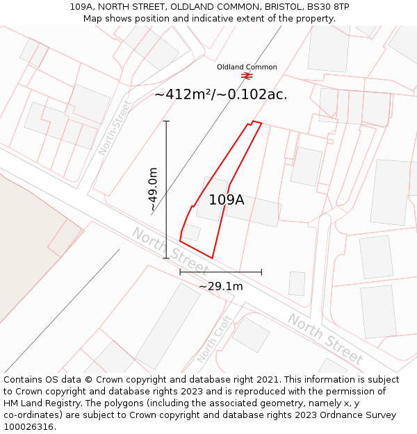 109A, NORTH STREET, OLDLAND COMMON, BRISTOL, BS30 8TP: Plot and title map