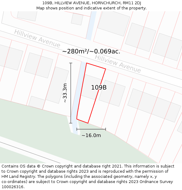 109B, HILLVIEW AVENUE, HORNCHURCH, RM11 2DJ: Plot and title map