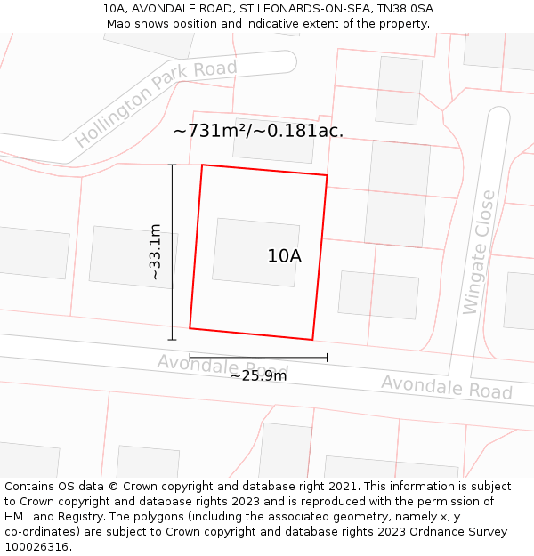 10A, AVONDALE ROAD, ST LEONARDS-ON-SEA, TN38 0SA: Plot and title map