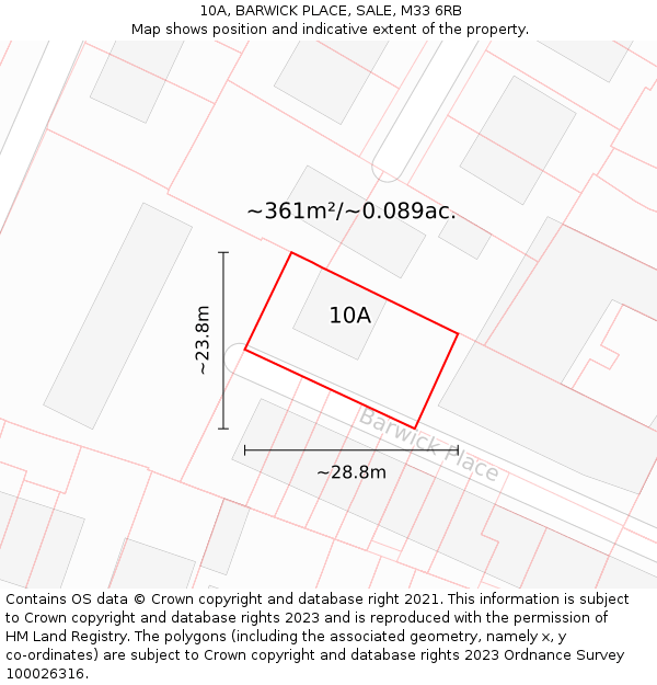 10A, BARWICK PLACE, SALE, M33 6RB: Plot and title map