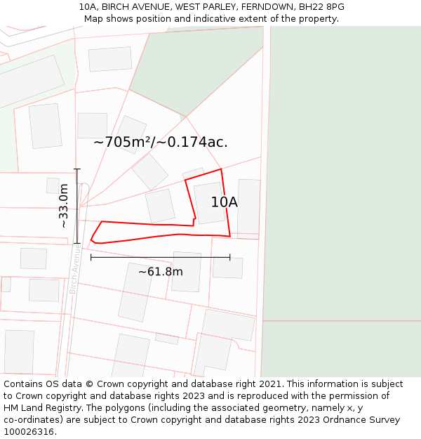 10A, BIRCH AVENUE, WEST PARLEY, FERNDOWN, BH22 8PG: Plot and title map