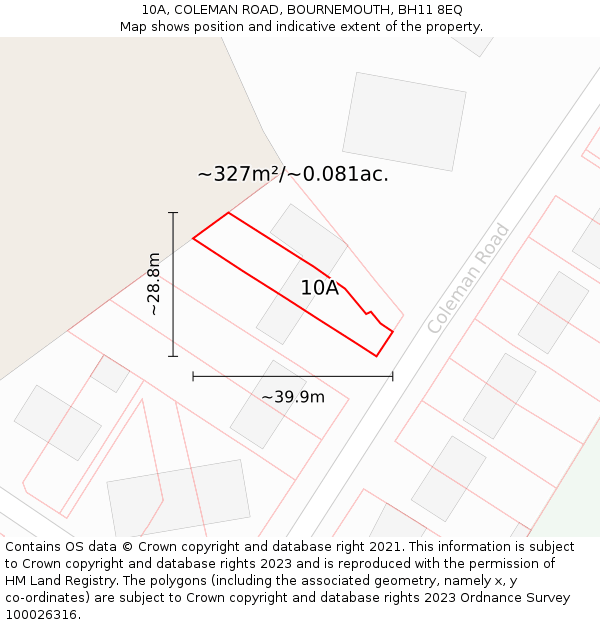 10A, COLEMAN ROAD, BOURNEMOUTH, BH11 8EQ: Plot and title map
