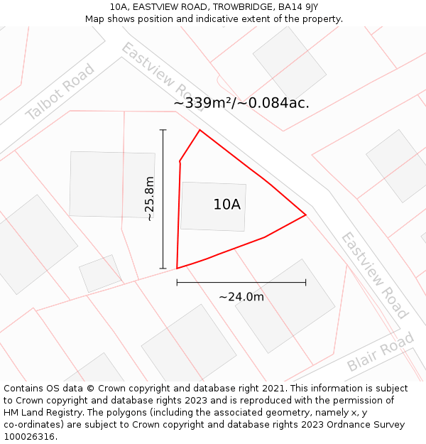 10A, EASTVIEW ROAD, TROWBRIDGE, BA14 9JY: Plot and title map