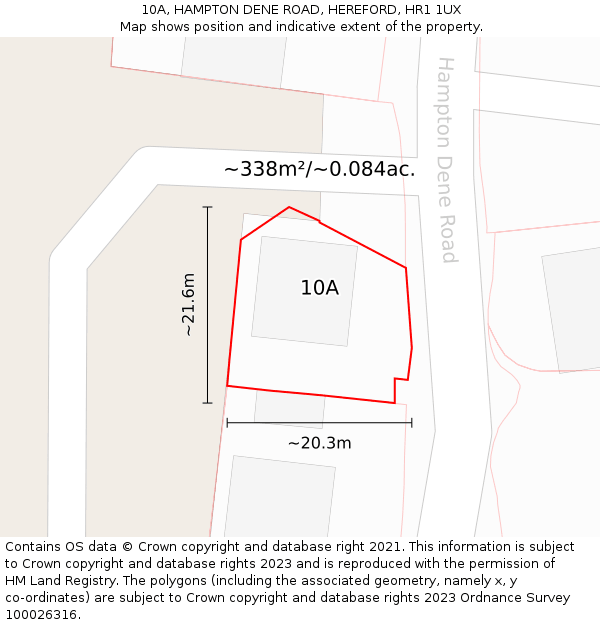 10A, HAMPTON DENE ROAD, HEREFORD, HR1 1UX: Plot and title map