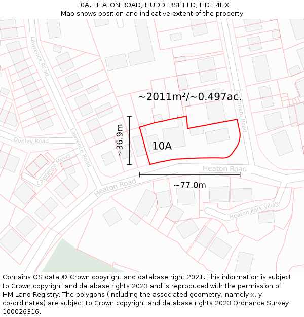 10A, HEATON ROAD, HUDDERSFIELD, HD1 4HX: Plot and title map