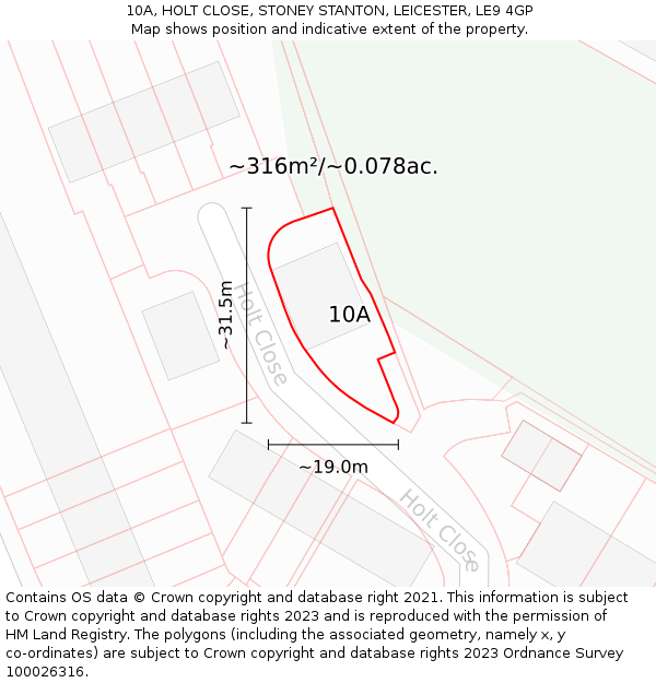 10A, HOLT CLOSE, STONEY STANTON, LEICESTER, LE9 4GP: Plot and title map