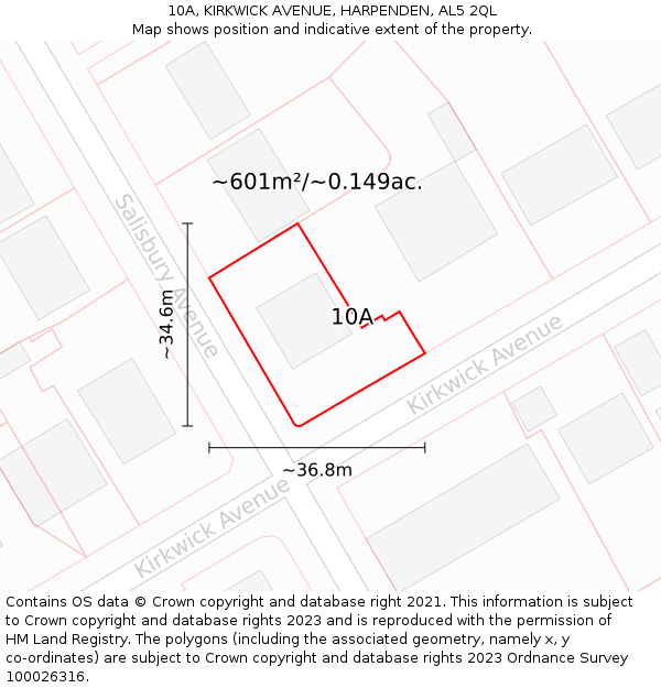 10A, KIRKWICK AVENUE, HARPENDEN, AL5 2QL: Plot and title map