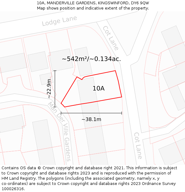 10A, MANDERVILLE GARDENS, KINGSWINFORD, DY6 9QW: Plot and title map