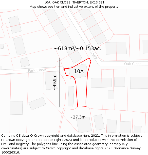 10A, OAK CLOSE, TIVERTON, EX16 6ET: Plot and title map