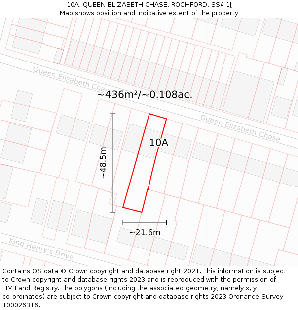 10A, QUEEN ELIZABETH CHASE, ROCHFORD, SS4 1JJ: Plot and title map