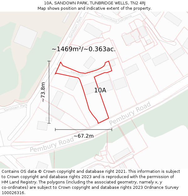 10A, SANDOWN PARK, TUNBRIDGE WELLS, TN2 4RJ: Plot and title map