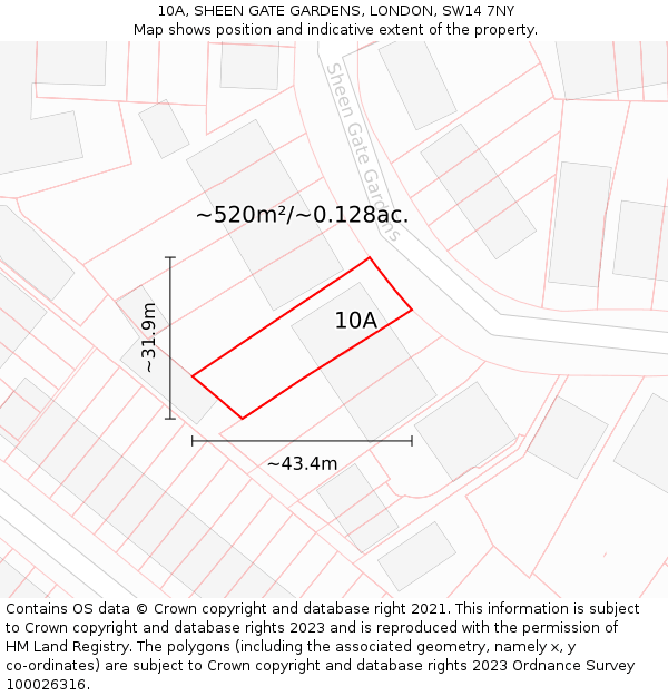 10A, SHEEN GATE GARDENS, LONDON, SW14 7NY: Plot and title map