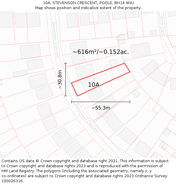 10A, STEVENSON CRESCENT, POOLE, BH14 9NU: Plot and title map