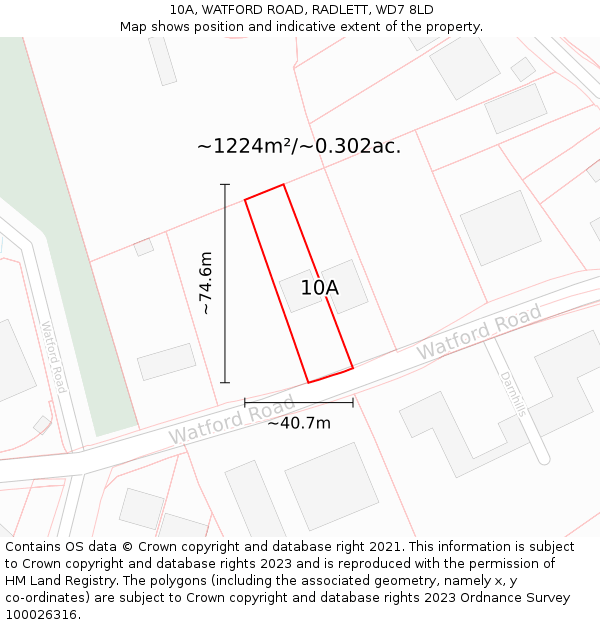 10A, WATFORD ROAD, RADLETT, WD7 8LD: Plot and title map