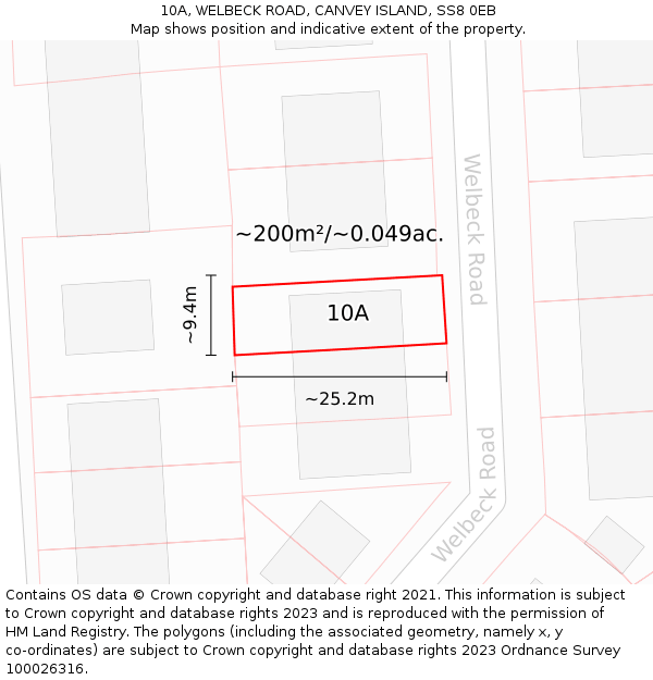 10A, WELBECK ROAD, CANVEY ISLAND, SS8 0EB: Plot and title map