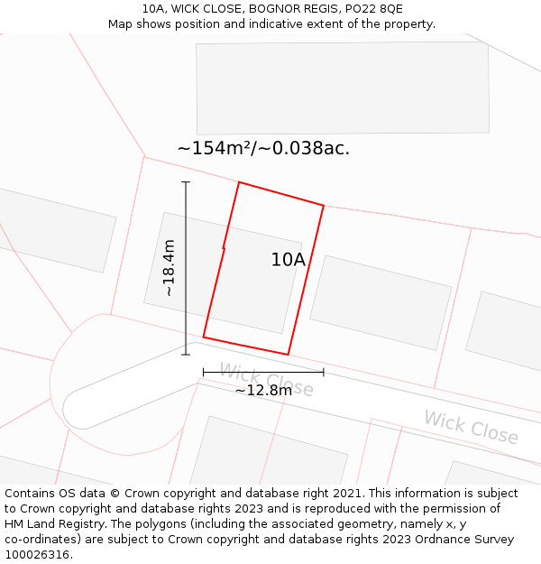 10A, WICK CLOSE, BOGNOR REGIS, PO22 8QE: Plot and title map