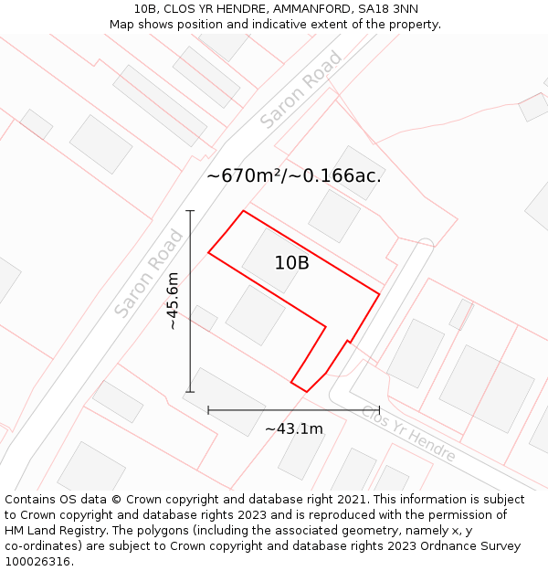 10B, CLOS YR HENDRE, AMMANFORD, SA18 3NN: Plot and title map