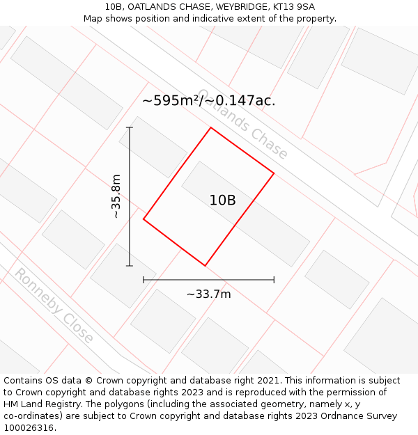 10B, OATLANDS CHASE, WEYBRIDGE, KT13 9SA: Plot and title map