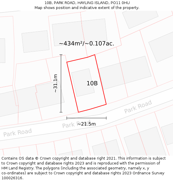 10B, PARK ROAD, HAYLING ISLAND, PO11 0HU: Plot and title map