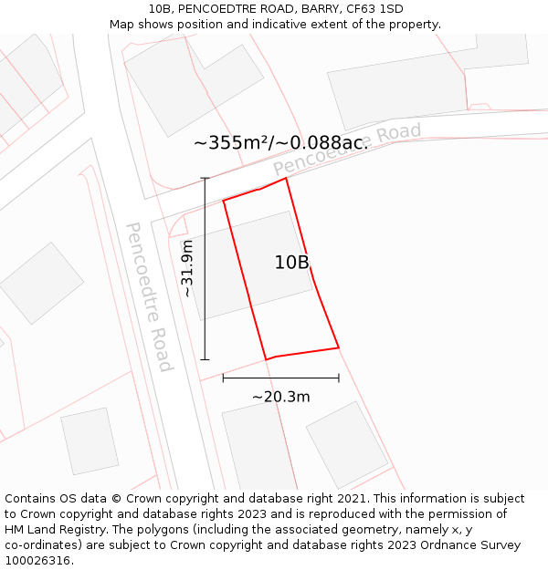 10B, PENCOEDTRE ROAD, BARRY, CF63 1SD: Plot and title map