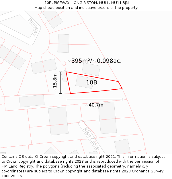 10B, RISEWAY, LONG RISTON, HULL, HU11 5JN: Plot and title map