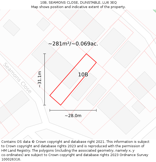 10B, SEAMONS CLOSE, DUNSTABLE, LU6 3EQ: Plot and title map