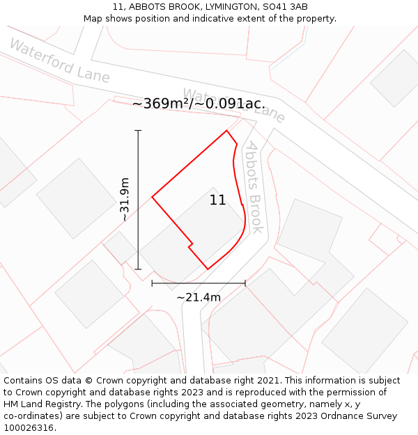 11, ABBOTS BROOK, LYMINGTON, SO41 3AB: Plot and title map