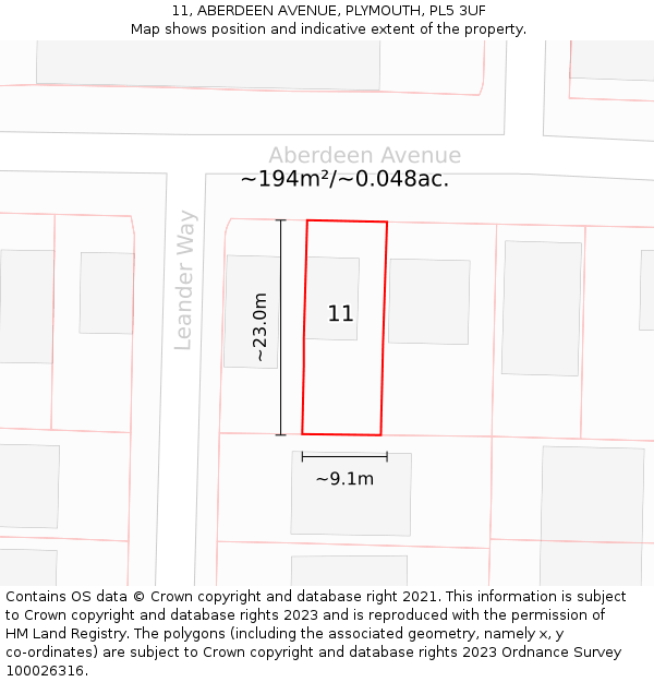 11, ABERDEEN AVENUE, PLYMOUTH, PL5 3UF: Plot and title map