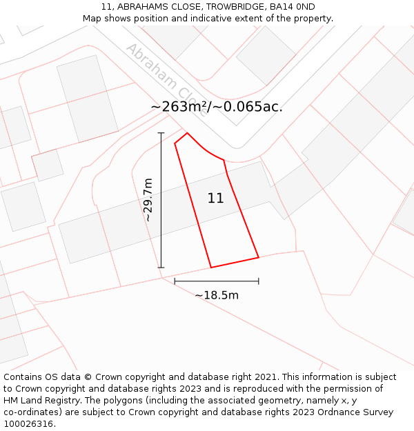 11, ABRAHAMS CLOSE, TROWBRIDGE, BA14 0ND: Plot and title map