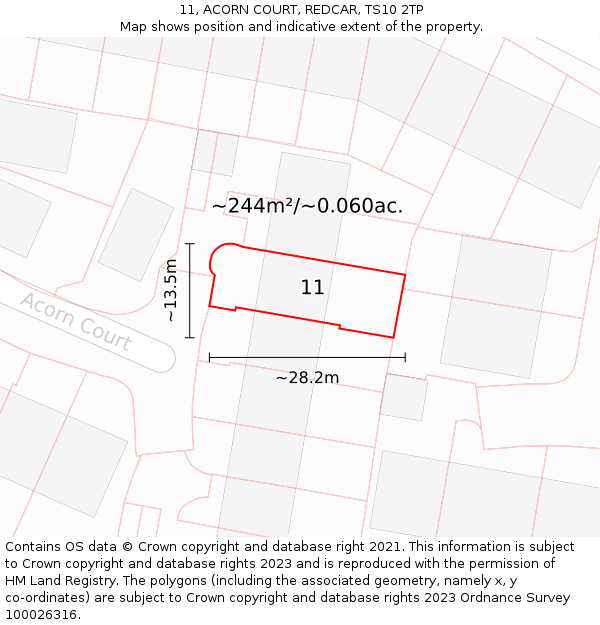 11, ACORN COURT, REDCAR, TS10 2TP: Plot and title map