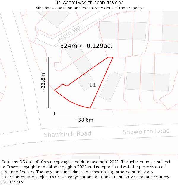 11, ACORN WAY, TELFORD, TF5 0LW: Plot and title map