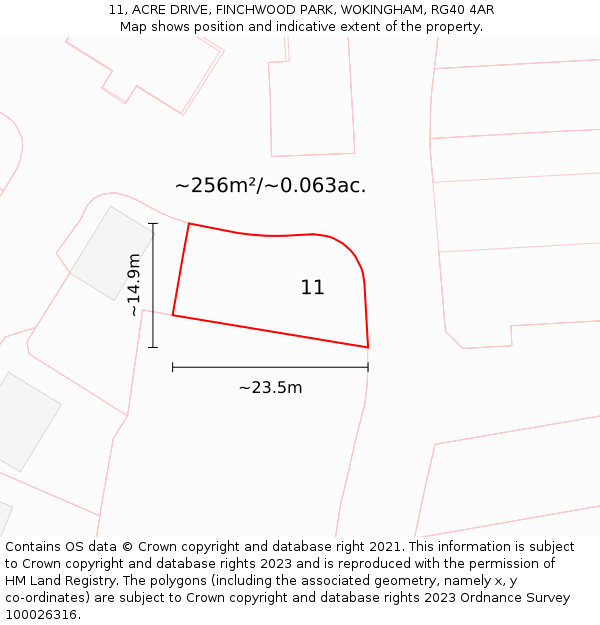 11, ACRE DRIVE, FINCHWOOD PARK, WOKINGHAM, RG40 4AR: Plot and title map