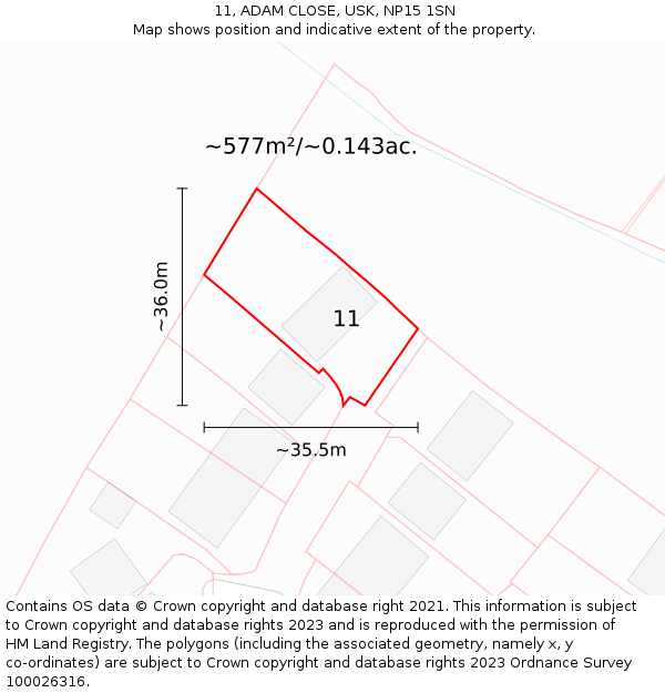 11, ADAM CLOSE, USK, NP15 1SN: Plot and title map