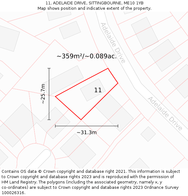 11, ADELAIDE DRIVE, SITTINGBOURNE, ME10 1YB: Plot and title map