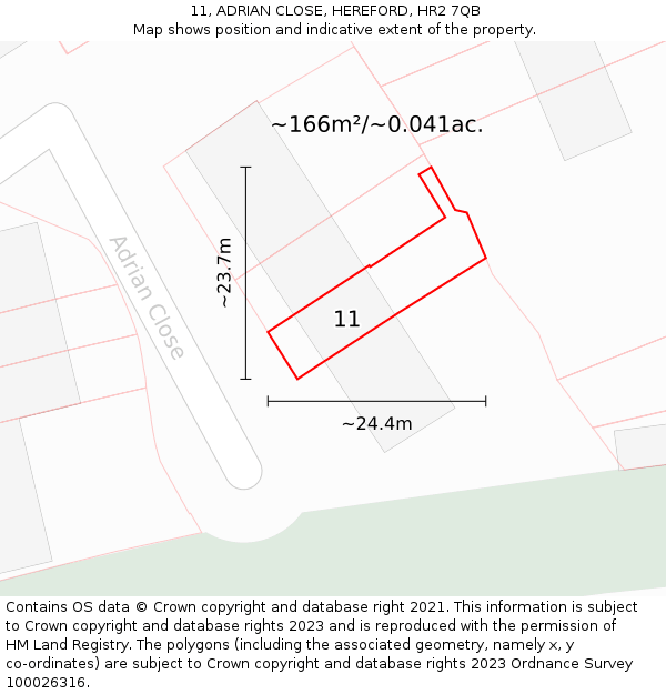 11, ADRIAN CLOSE, HEREFORD, HR2 7QB: Plot and title map