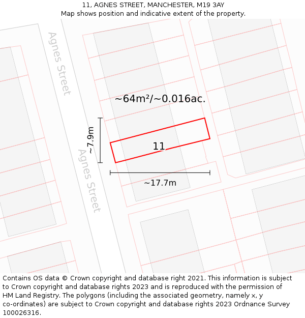 11, AGNES STREET, MANCHESTER, M19 3AY: Plot and title map