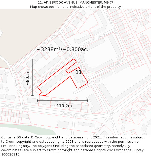 11, AINSBROOK AVENUE, MANCHESTER, M9 7FJ: Plot and title map